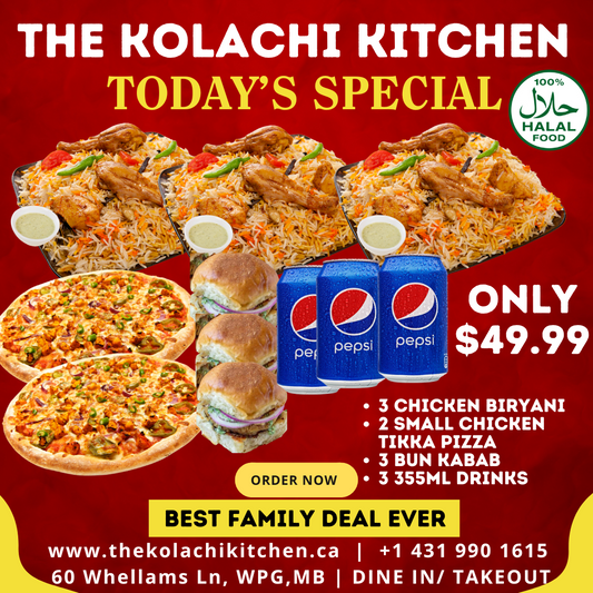 Friends & Family Special (3 x Chicken Biryani + 2 x Small Pizza + 3 x Bunkabab + 3 x 355ml Pepsi)